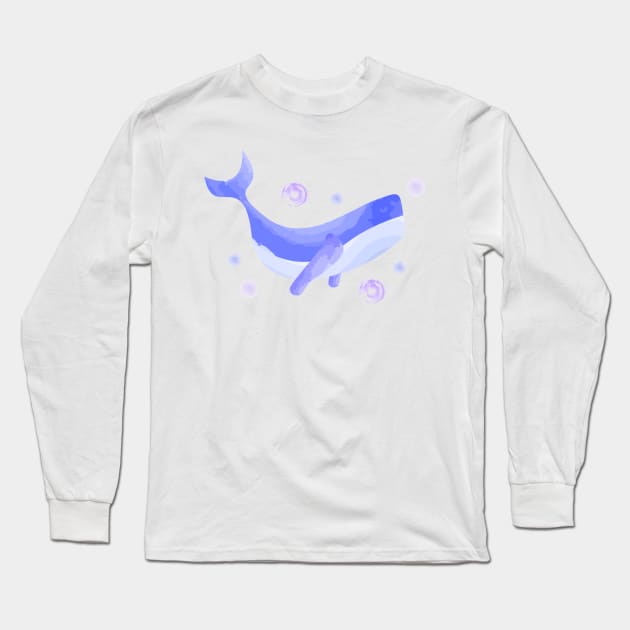 Blue whale watercolor pattern Long Sleeve T-Shirt by Aoxydesign